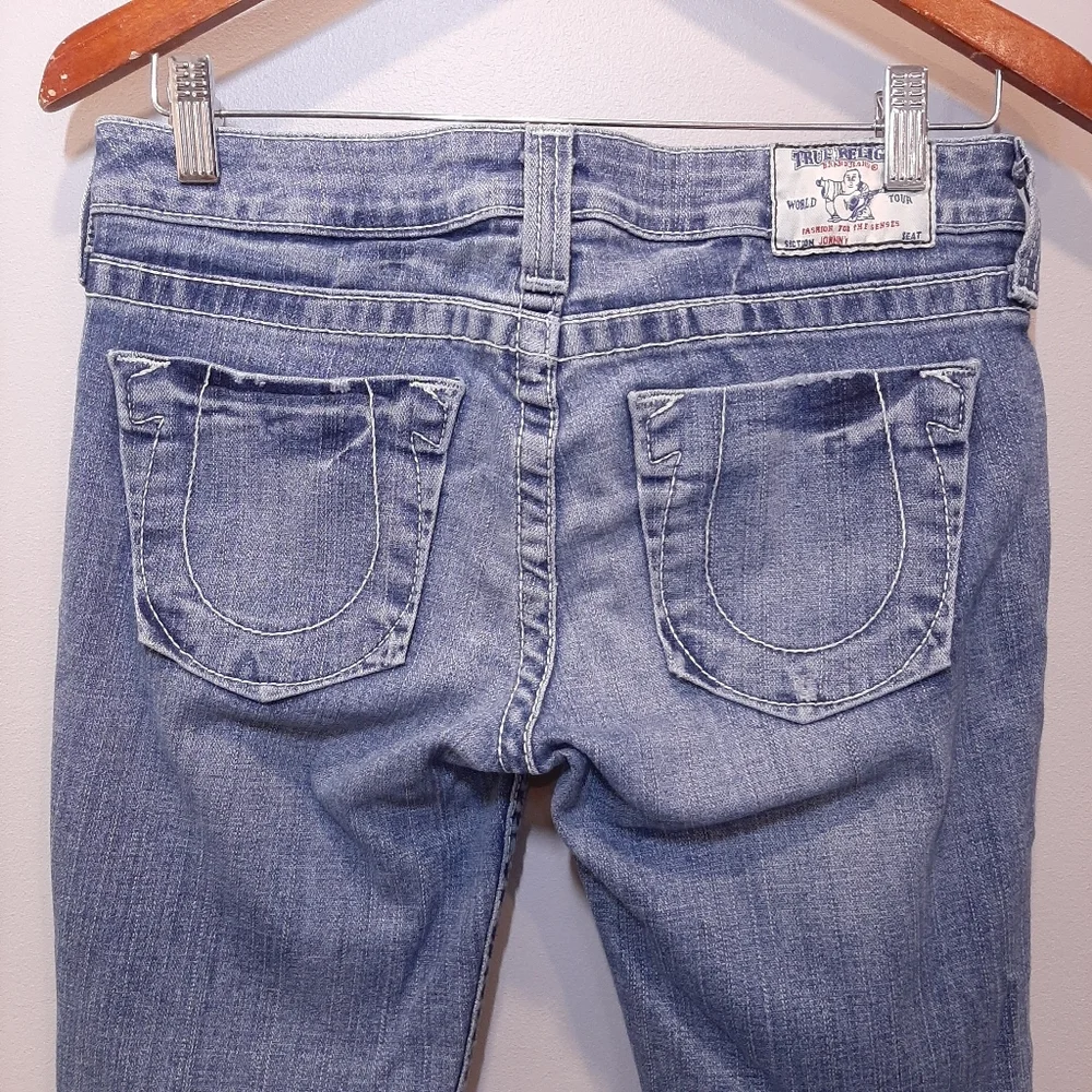 True Religion Johnny Slim Straight Jeans Distressed Mid Rise Blue Denim Size 29 - Picture 7 of 15
